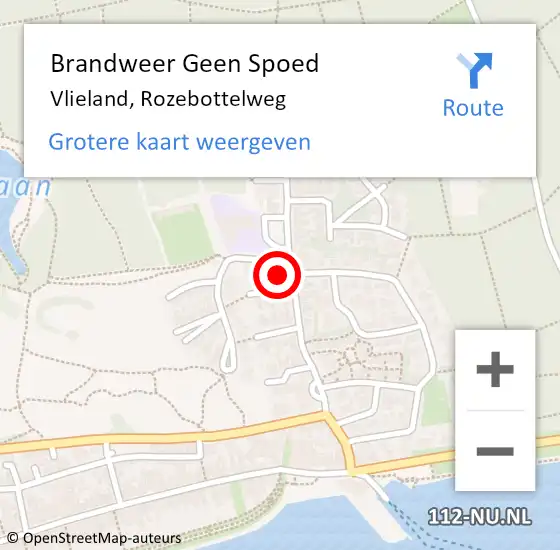 Locatie op kaart van de 112 melding: Brandweer Geen Spoed Naar Vlieland, Rozebottelweg op 9 december 2024 19:10