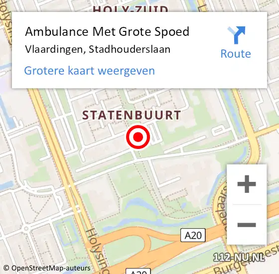 Locatie op kaart van de 112 melding: Ambulance Met Grote Spoed Naar Vlaardingen, Stadhouderslaan op 9 december 2024 19:15