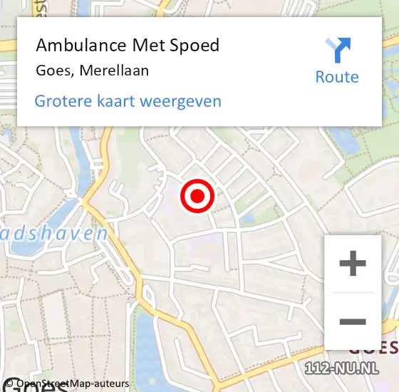 Locatie op kaart van de 112 melding: Ambulance Met Spoed Naar Goes, Merellaan op 19 oktober 2013 09:22