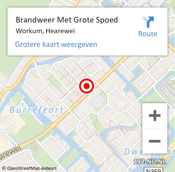 Locatie op kaart van de 112 melding: Brandweer Met Grote Spoed Naar Workum, Hearewei op 9 december 2024 19:34