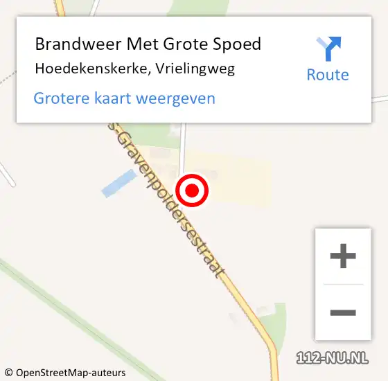 Locatie op kaart van de 112 melding: Brandweer Met Grote Spoed Naar Hoedekenskerke, Vrielingweg op 9 december 2024 19:45