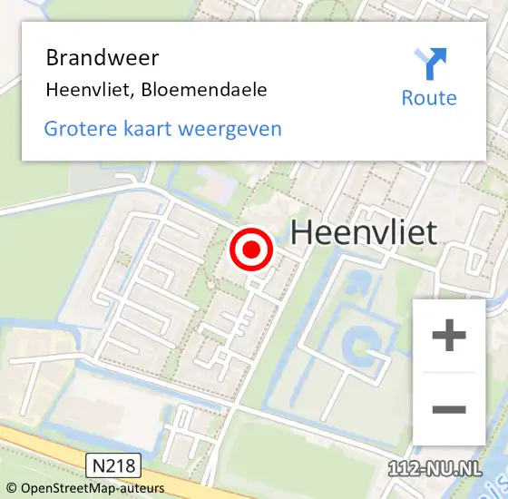 Locatie op kaart van de 112 melding: Brandweer Heenvliet, Bloemendaele op 9 december 2024 19:48