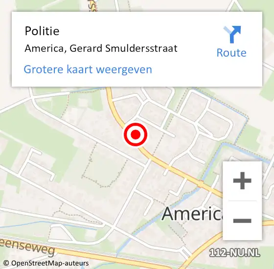 Locatie op kaart van de 112 melding: Politie America, Gerard Smuldersstraat op 9 december 2024 19:53