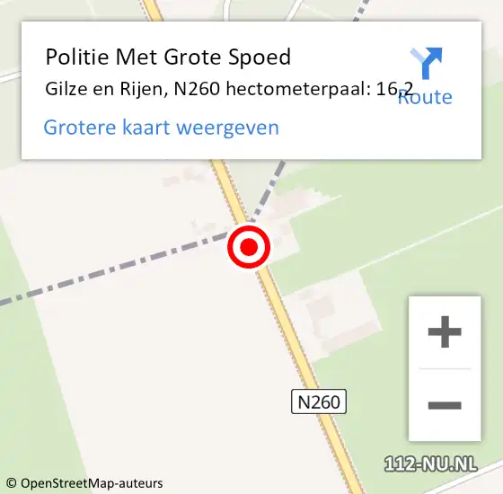 Locatie op kaart van de 112 melding: Politie Met Grote Spoed Naar Gilze en Rijen, N260 hectometerpaal: 16,2 op 9 december 2024 20:25