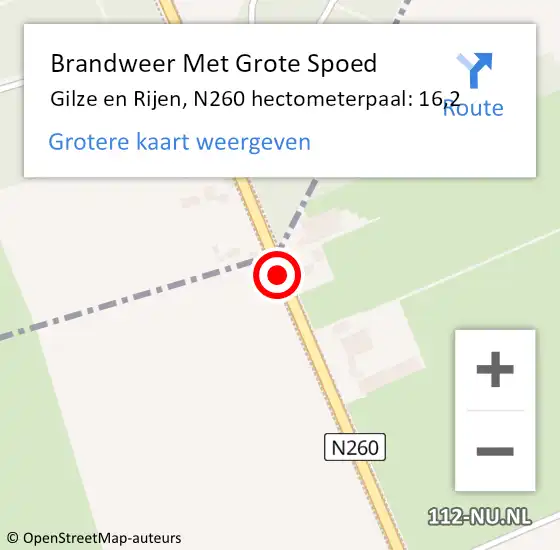 Locatie op kaart van de 112 melding: Brandweer Met Grote Spoed Naar Gilze en Rijen, N260 hectometerpaal: 16,2 op 9 december 2024 20:28