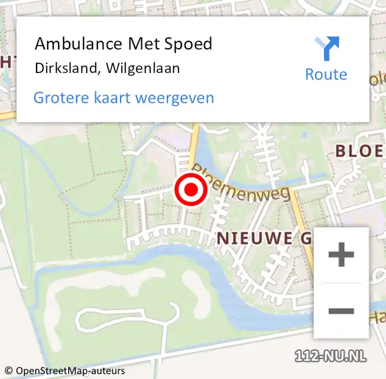 Locatie op kaart van de 112 melding: Ambulance Met Spoed Naar Dirksland, Wilgenlaan op 9 december 2024 21:02