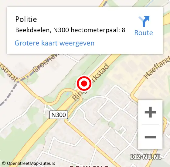 Locatie op kaart van de 112 melding: Politie Beekdaelen, N300 hectometerpaal: 8 op 9 december 2024 21:05