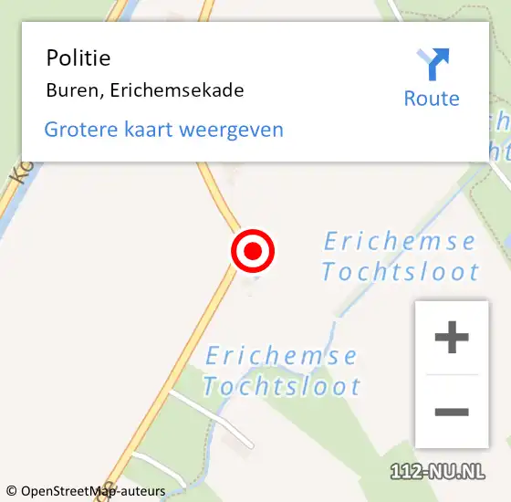 Locatie op kaart van de 112 melding: Politie Buren, Erichemsekade op 9 december 2024 21:48