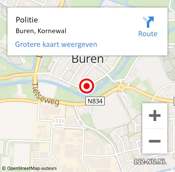 Locatie op kaart van de 112 melding: Politie Buren, Kornewal op 9 december 2024 21:49