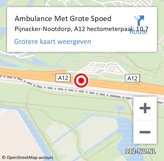 Locatie op kaart van de 112 melding: Ambulance Met Grote Spoed Naar Pijnacker-Nootdorp, A12 hectometerpaal: 10,7 op 9 december 2024 22:01