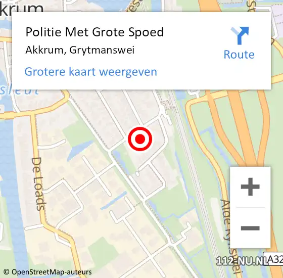 Locatie op kaart van de 112 melding: Politie Met Grote Spoed Naar Akkrum, Grytmanswei op 9 december 2024 22:34