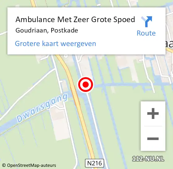 Locatie op kaart van de 112 melding: Ambulance Met Zeer Grote Spoed Naar Goudriaan, Postkade op 9 december 2024 23:24