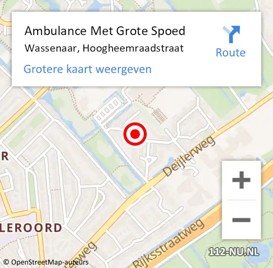 Locatie op kaart van de 112 melding: Ambulance Met Grote Spoed Naar Wassenaar, Hoogheemraadstraat op 10 december 2024 01:53