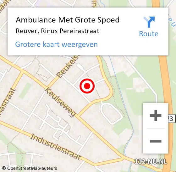 Locatie op kaart van de 112 melding: Ambulance Met Grote Spoed Naar Reuver, Rinus Pereirastraat op 10 december 2024 04:06