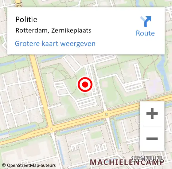 Locatie op kaart van de 112 melding: Politie Rotterdam, Zernikeplaats op 10 december 2024 06:46