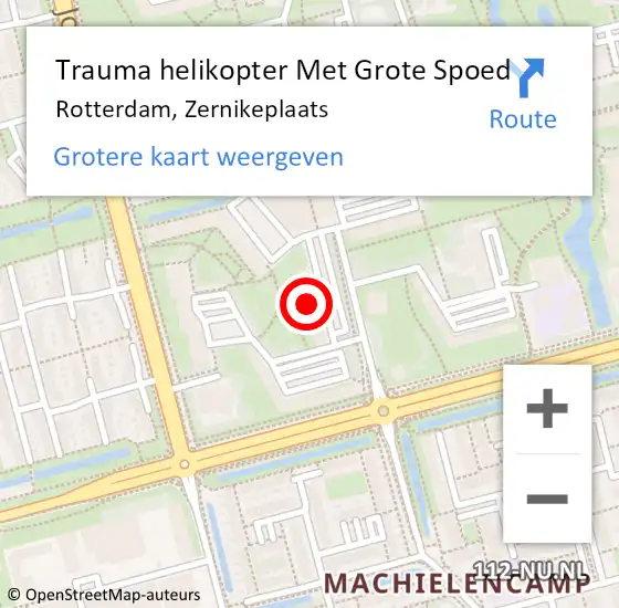 Locatie op kaart van de 112 melding: Trauma helikopter Met Grote Spoed Naar Rotterdam, Zernikeplaats op 10 december 2024 06:47