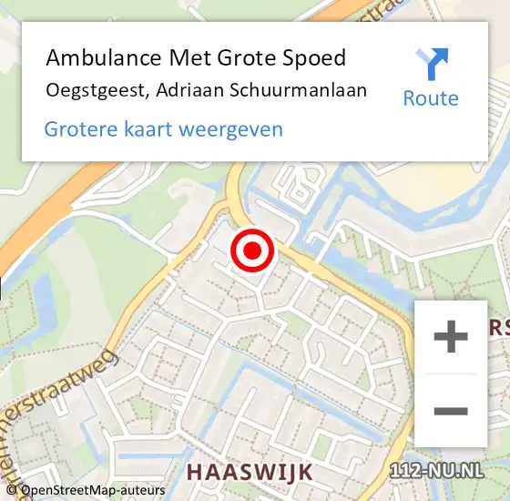 Locatie op kaart van de 112 melding: Ambulance Met Grote Spoed Naar Oegstgeest, Adriaan Schuurmanlaan op 10 december 2024 08:04