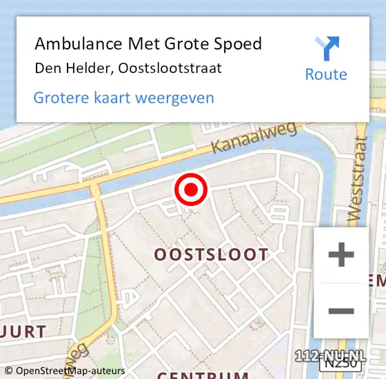 Locatie op kaart van de 112 melding: Ambulance Met Grote Spoed Naar Den Helder, Oostslootstraat op 10 december 2024 08:26