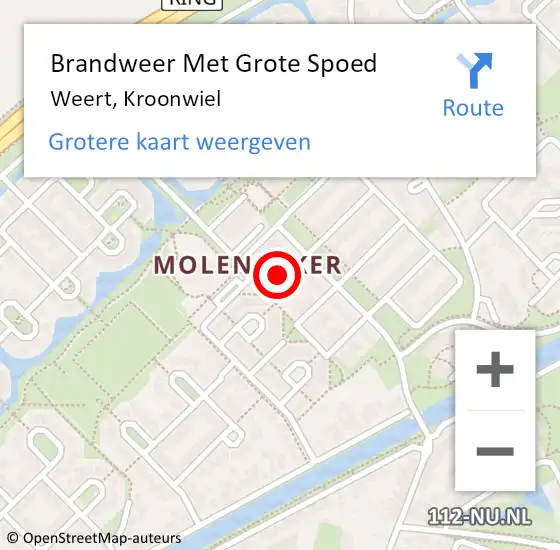 Locatie op kaart van de 112 melding: Brandweer Met Grote Spoed Naar Weert, Kroonwiel op 10 december 2024 10:08