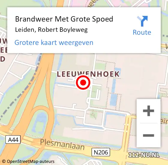 Locatie op kaart van de 112 melding: Brandweer Met Grote Spoed Naar Leiden, Robert Boyleweg op 10 december 2024 10:10