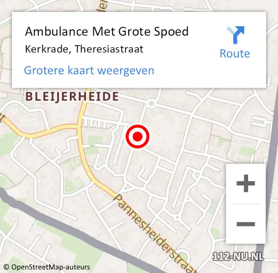 Locatie op kaart van de 112 melding: Ambulance Met Grote Spoed Naar Kerkrade, Theresiastraat op 29 oktober 2014 21:20