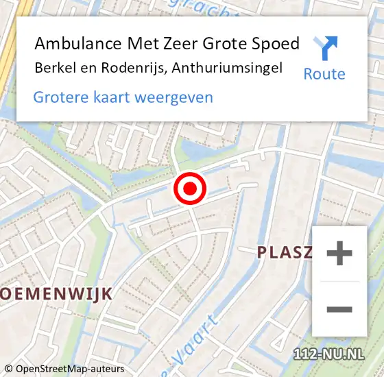 Locatie op kaart van de 112 melding: Ambulance Met Zeer Grote Spoed Naar Berkel en Rodenrijs, Anthuriumsingel op 10 december 2024 10:15