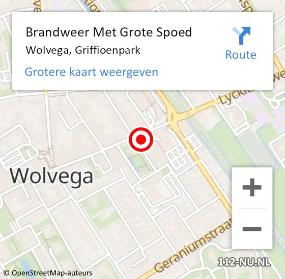 Locatie op kaart van de 112 melding: Brandweer Met Grote Spoed Naar Wolvega, Griffioenpark op 10 december 2024 10:57