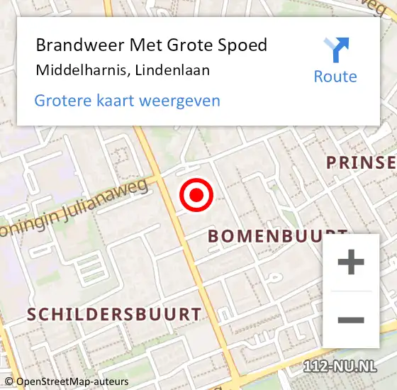 Locatie op kaart van de 112 melding: Brandweer Met Grote Spoed Naar Middelharnis, Lindenlaan op 10 december 2024 11:10