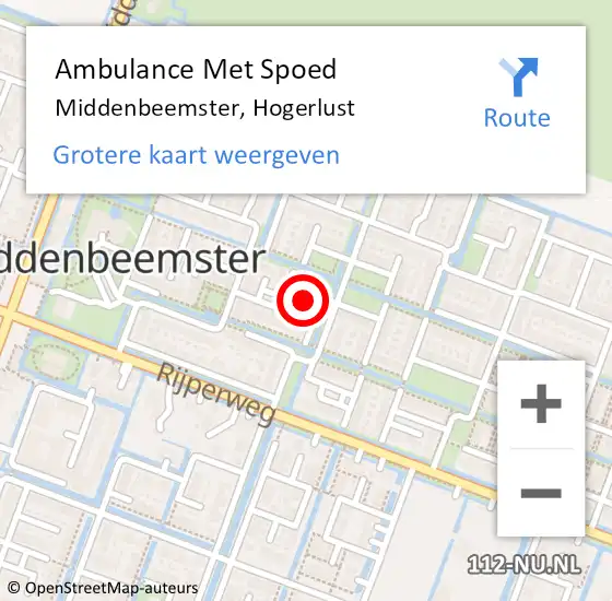 Locatie op kaart van de 112 melding: Ambulance Met Spoed Naar Middenbeemster, Hogerlust op 10 december 2024 11:31