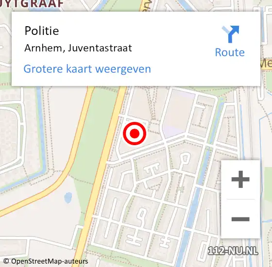 Locatie op kaart van de 112 melding: Politie Arnhem, Juventastraat op 10 december 2024 11:51