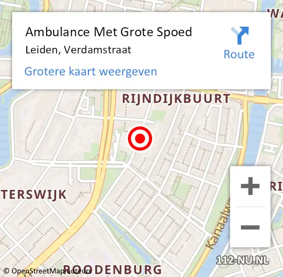 Locatie op kaart van de 112 melding: Ambulance Met Grote Spoed Naar Leiden, Verdamstraat op 10 december 2024 12:01