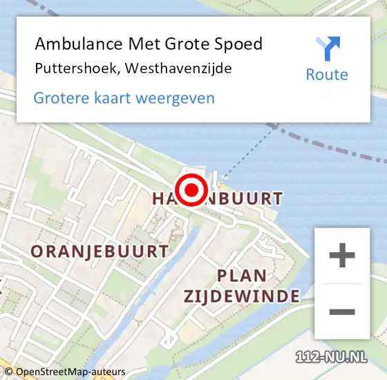 Locatie op kaart van de 112 melding: Ambulance Met Grote Spoed Naar Puttershoek, Westhavenzijde op 10 december 2024 12:06