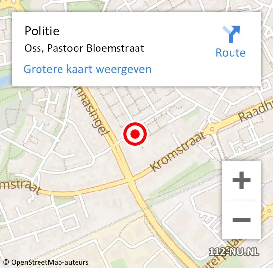 Locatie op kaart van de 112 melding: Politie Oss, Pastoor Bloemstraat op 10 december 2024 12:19