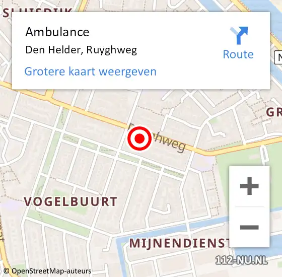 Locatie op kaart van de 112 melding: Ambulance Den Helder, Ruyghweg op 10 december 2024 12:43