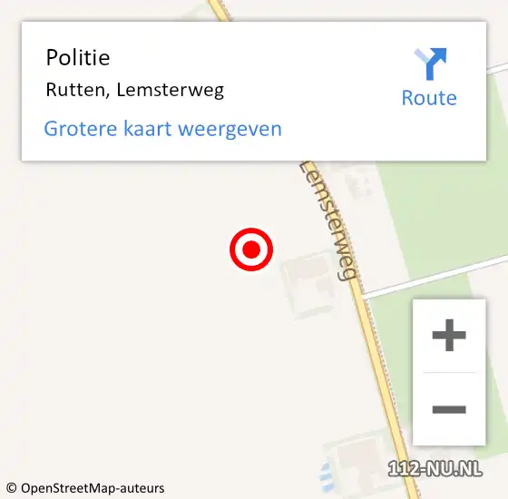 Locatie op kaart van de 112 melding: Politie Rutten, Lemsterweg op 10 december 2024 13:03