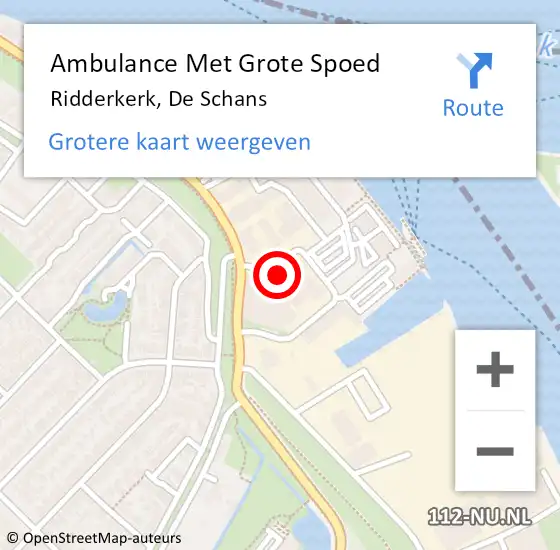 Locatie op kaart van de 112 melding: Ambulance Met Grote Spoed Naar Ridderkerk, De Schans op 10 december 2024 13:34