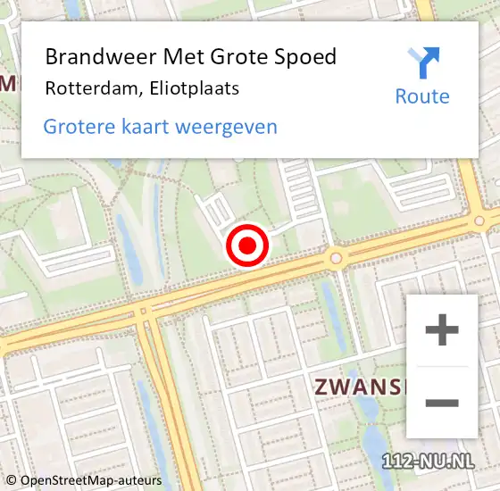 Locatie op kaart van de 112 melding: Brandweer Met Grote Spoed Naar Rotterdam, Eliotplaats op 10 december 2024 13:58