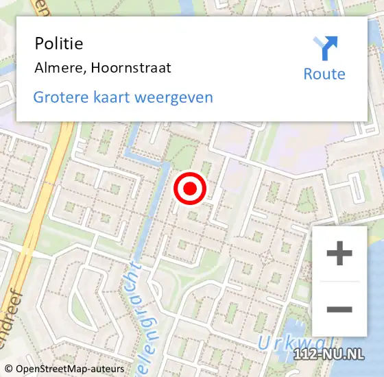 Locatie op kaart van de 112 melding: Politie Almere, Hoornstraat op 10 december 2024 14:29