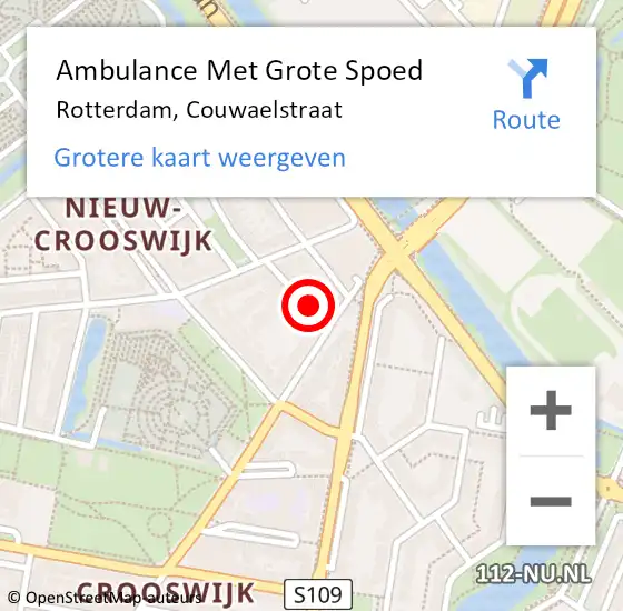 Locatie op kaart van de 112 melding: Ambulance Met Grote Spoed Naar Rotterdam, Couwaelstraat op 10 december 2024 14:43