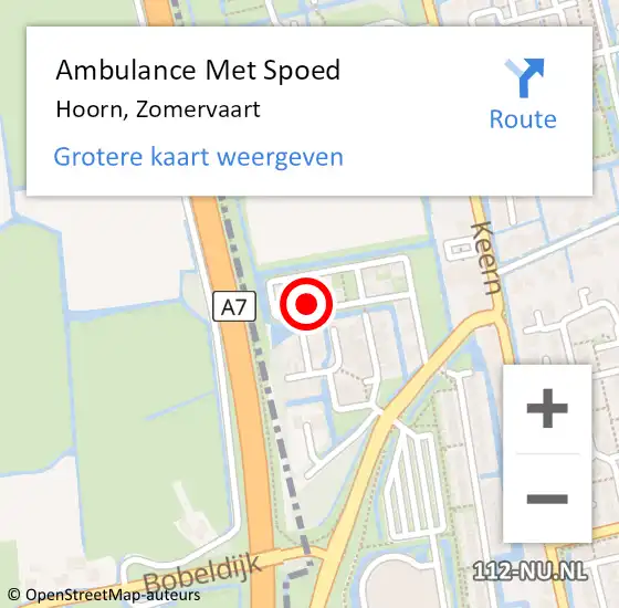 Locatie op kaart van de 112 melding: Ambulance Met Spoed Naar Hoorn, Zomervaart op 10 december 2024 16:07