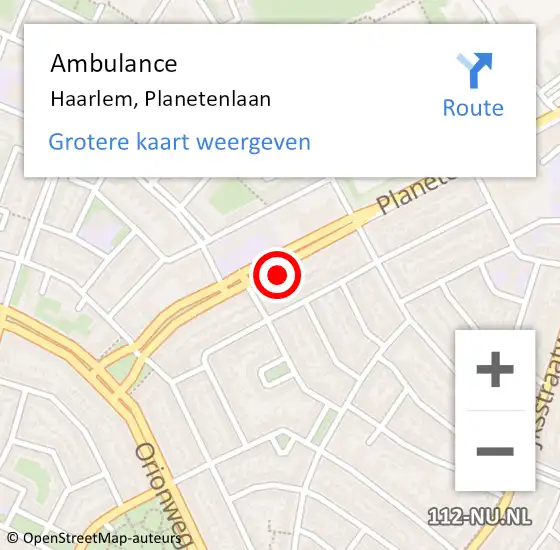 Locatie op kaart van de 112 melding: Ambulance Haarlem, Planetenlaan op 10 december 2024 16:29