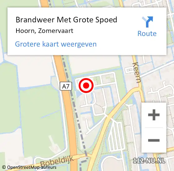 Locatie op kaart van de 112 melding: Brandweer Met Grote Spoed Naar Hoorn, Zomervaart op 10 december 2024 16:32