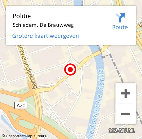 Locatie op kaart van de 112 melding: Politie Schiedam, De Brauwweg op 10 december 2024 18:52