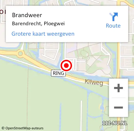 Locatie op kaart van de 112 melding: Brandweer Barendrecht, Ploegwei op 10 december 2024 19:02