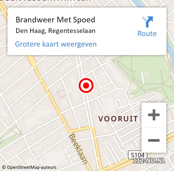 Locatie op kaart van de 112 melding: Brandweer Met Spoed Naar Den Haag, Regentesselaan op 10 december 2024 19:04