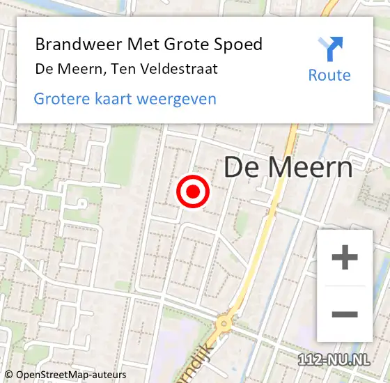 Locatie op kaart van de 112 melding: Brandweer Met Grote Spoed Naar De Meern, Ten Veldestraat op 10 december 2024 19:15