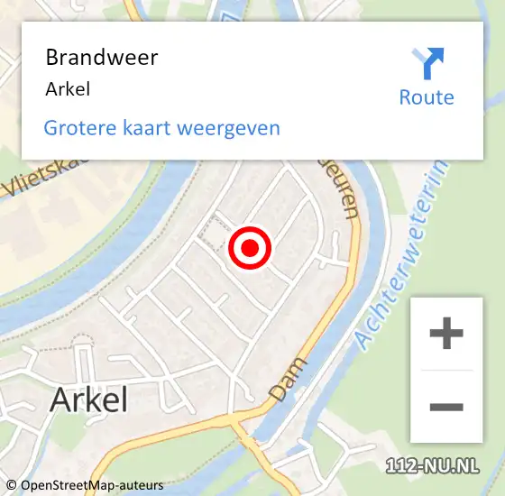 Locatie op kaart van de 112 melding: Brandweer Arkel op 10 december 2024 19:31