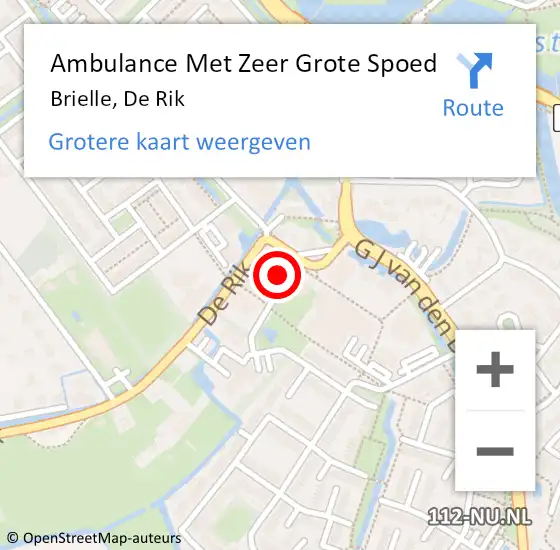 Locatie op kaart van de 112 melding: Ambulance Met Zeer Grote Spoed Naar Brielle, De Rik op 10 december 2024 19:38