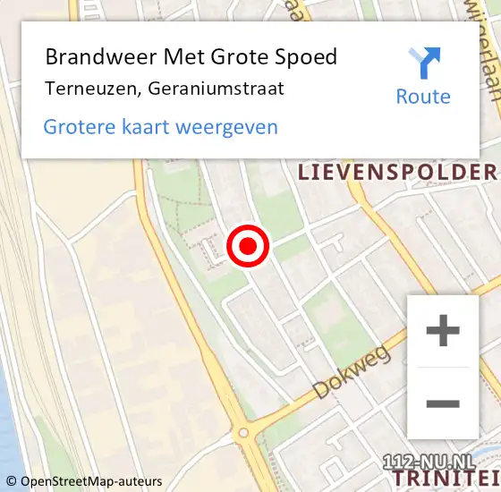 Locatie op kaart van de 112 melding: Brandweer Met Grote Spoed Naar Terneuzen, Geraniumstraat op 10 december 2024 19:39