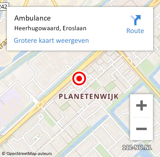 Locatie op kaart van de 112 melding: Ambulance Heerhugowaard, Eroslaan op 10 december 2024 20:02